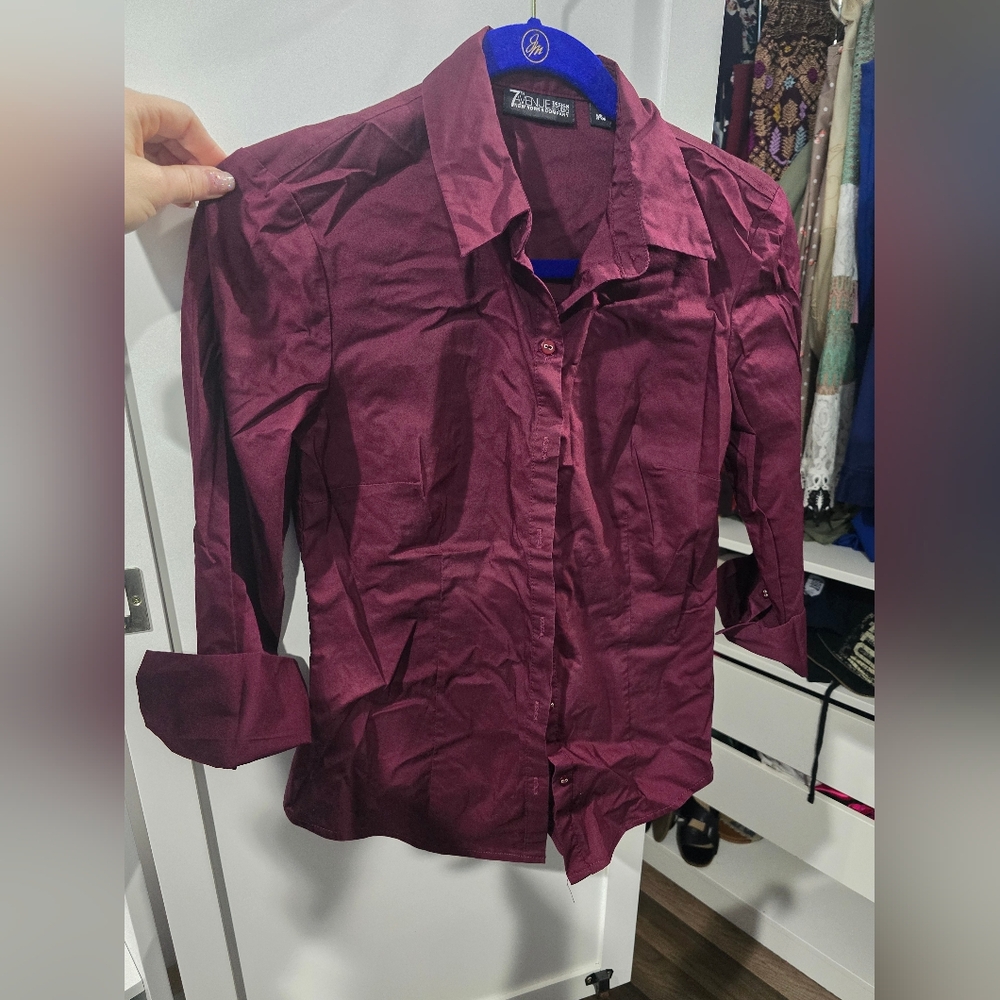 New York & Company Deep Red Button-Down Shirt